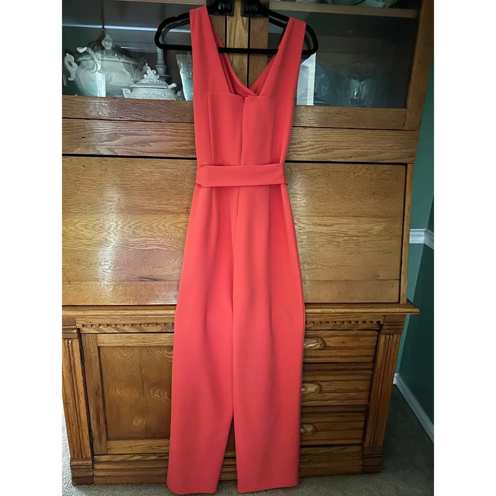 Alex Marie Coral Pink Wide Leg Jumpsuit Sleeveless Surplice Tie Waist Size 8 - Picture 2 of 13